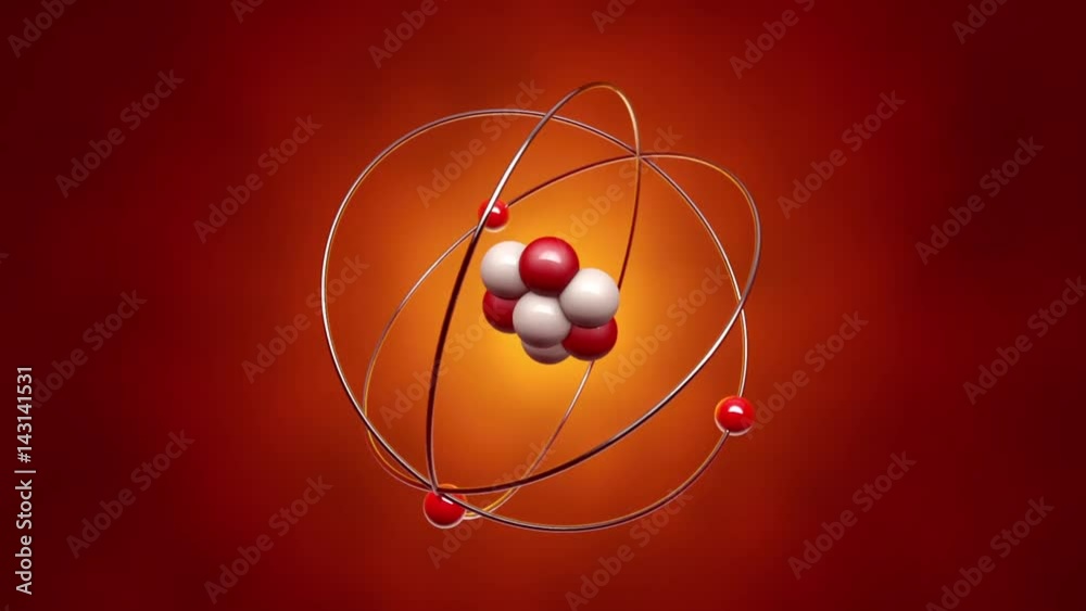 Atom. The structure of the atom: the nucleus (neurons and protons) and electrons that orbit around the nucleus. 3D animation