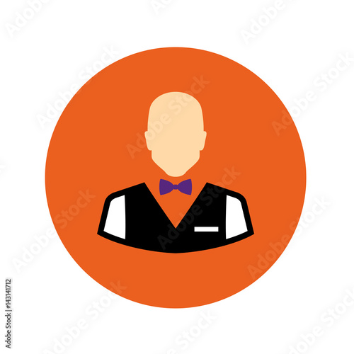 Icono plano silueta camarero color en circulo naranja
