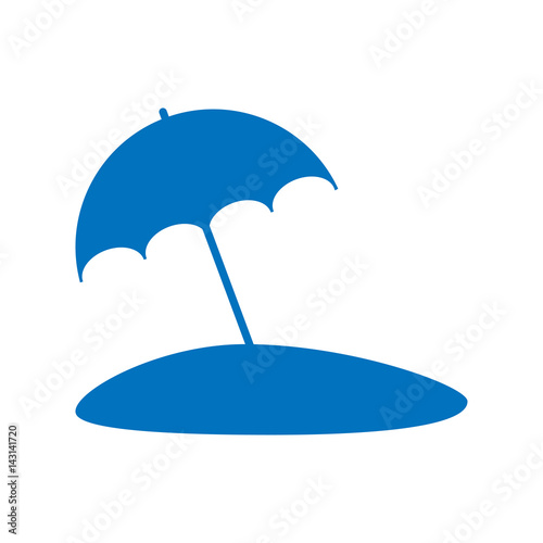 Icono plano Sombrilla en isla azul en fondo blanco