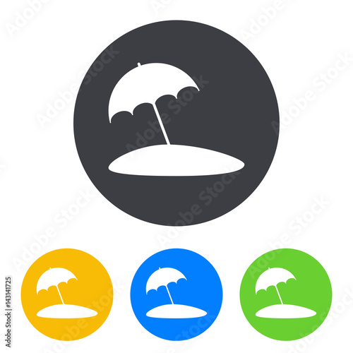 Icono plano sombrilla en isla en circulo varios colores