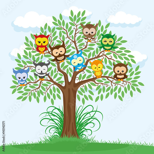 Owls on the tree.