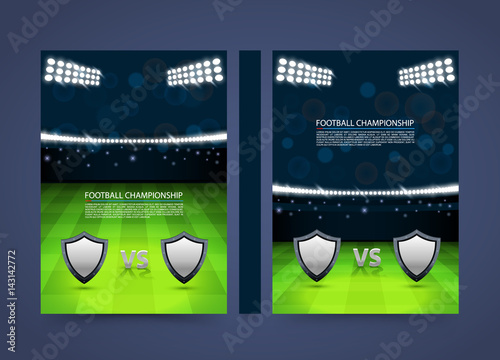 Flyer Football championship banner book. Cover match A4 size paper, Template design element, Vector background