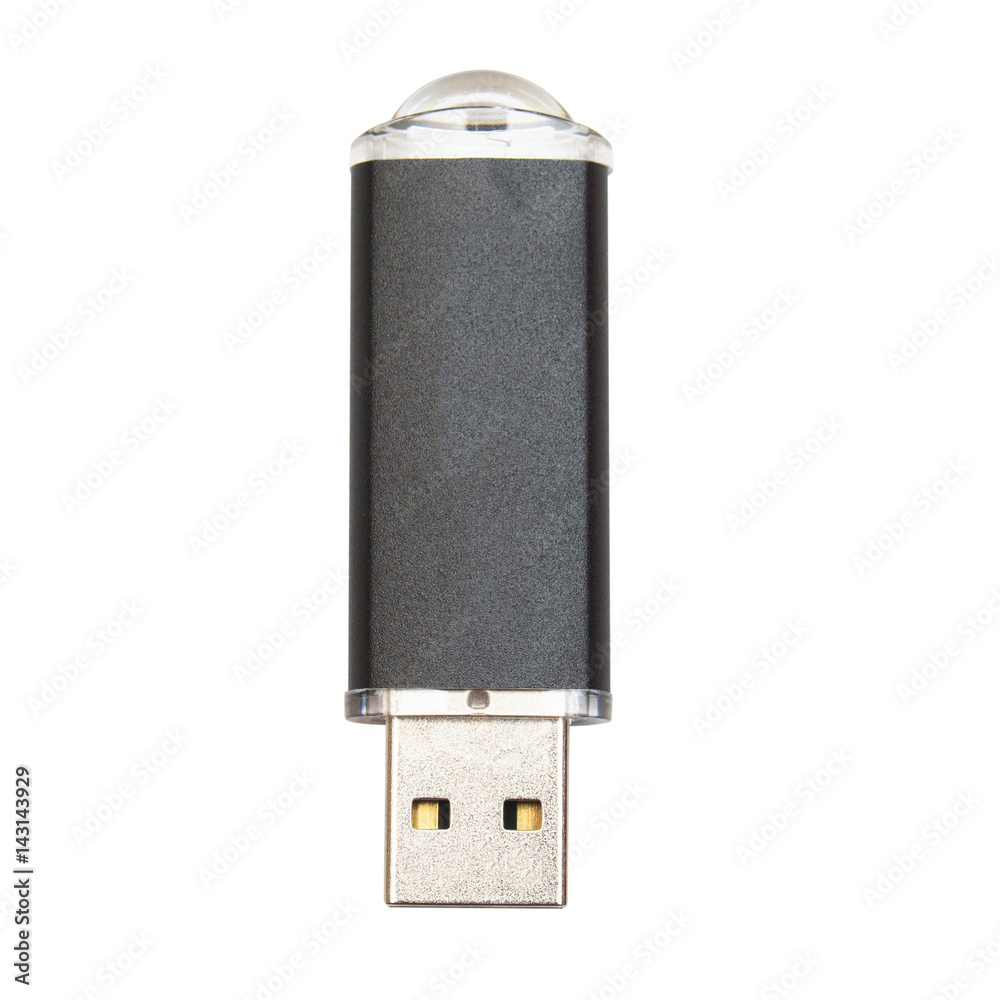 USB flash drive isolated on white background. Flat lay, top view USB flash drive isolated on white background. Flat lay, top view