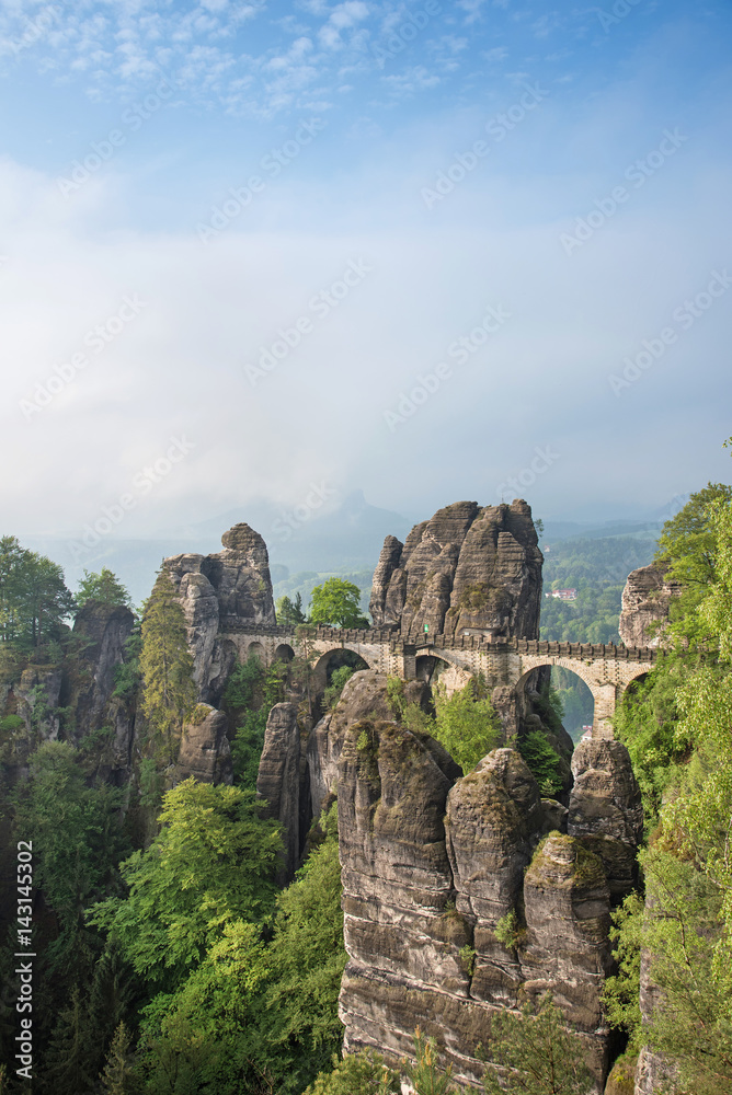 Bridge between rocks near Rathen, Germany, Europe (Sachsische Schweiz)