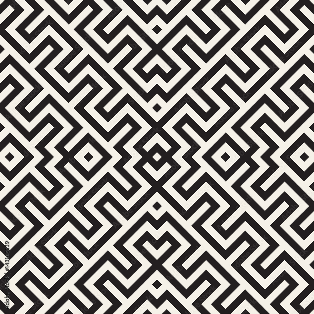 Maze Tangled Lines Contemporary Graphic. Abstract Geometric Background Design. Vector Seamless Pattern.