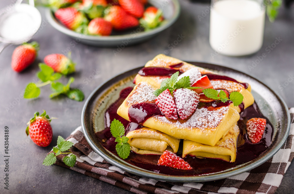 Filled pancakes with strawberries Filled pancakes with strawberries