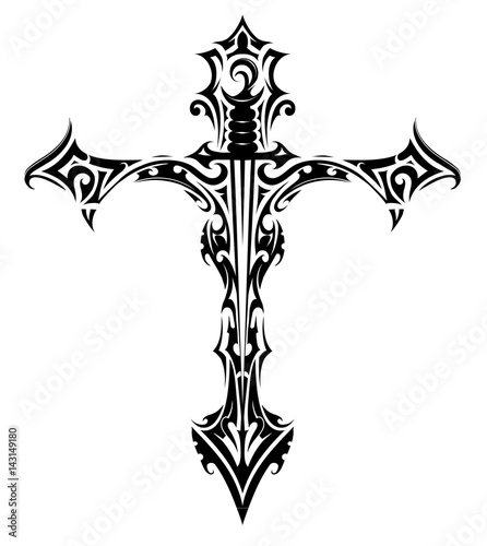 Cross tattoo with sword inside