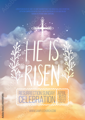 He is risen, vector Easter religious poster template