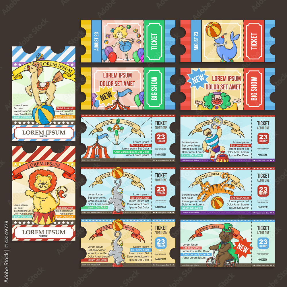 Obraz premium Circus Ticket pass. Doodle cartoon.