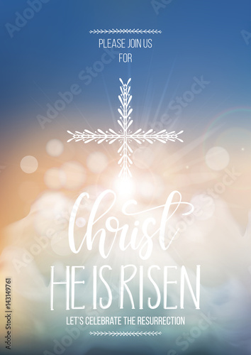 Christ He is risen, vector Easter religious poster template