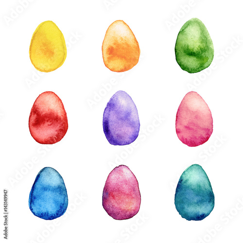 Decorated colorful watercolor Easter eggs vector set