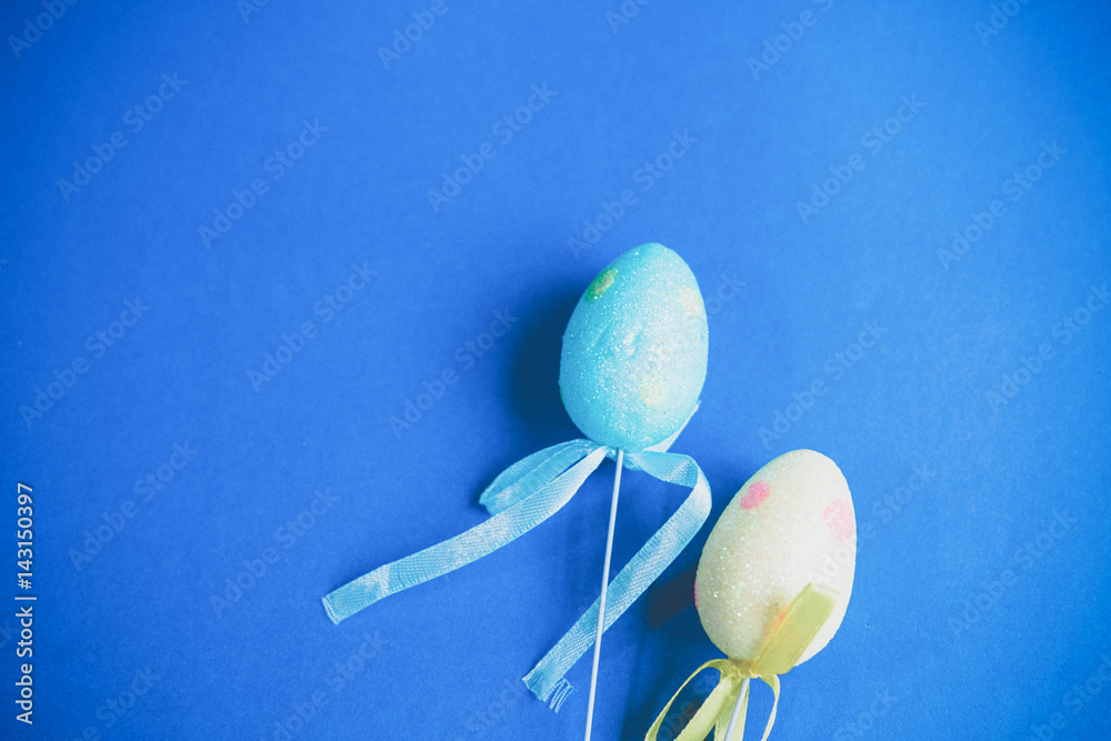 Easter eggs on blue background