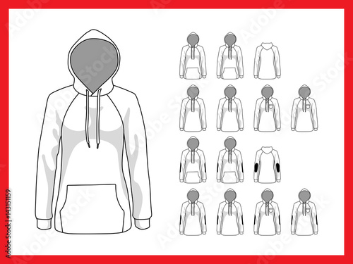 Women's sweatshirt with hood and raglan sleeves without cuffs