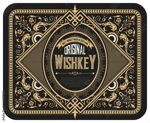 Whiskey label with old frames. Vector layered