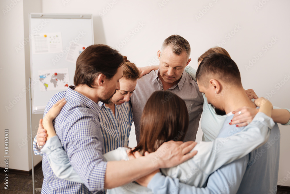 Serious command of workers making circle Serious command of workers making circle