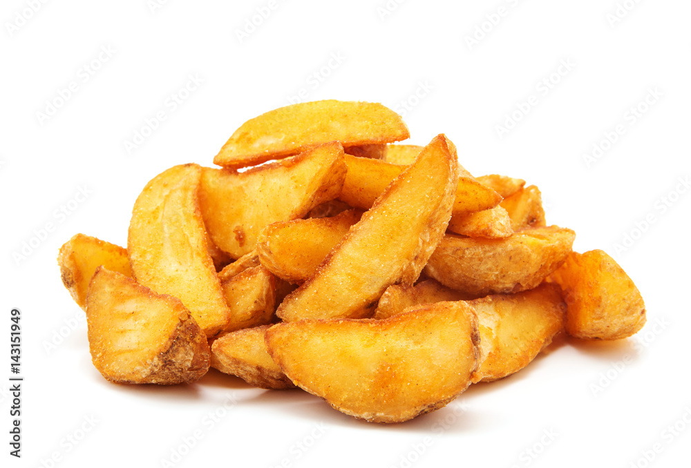 Fried Potato wedges. Fast food. Isolated on white Fried Potato wedges. Fast food. Isolated on white