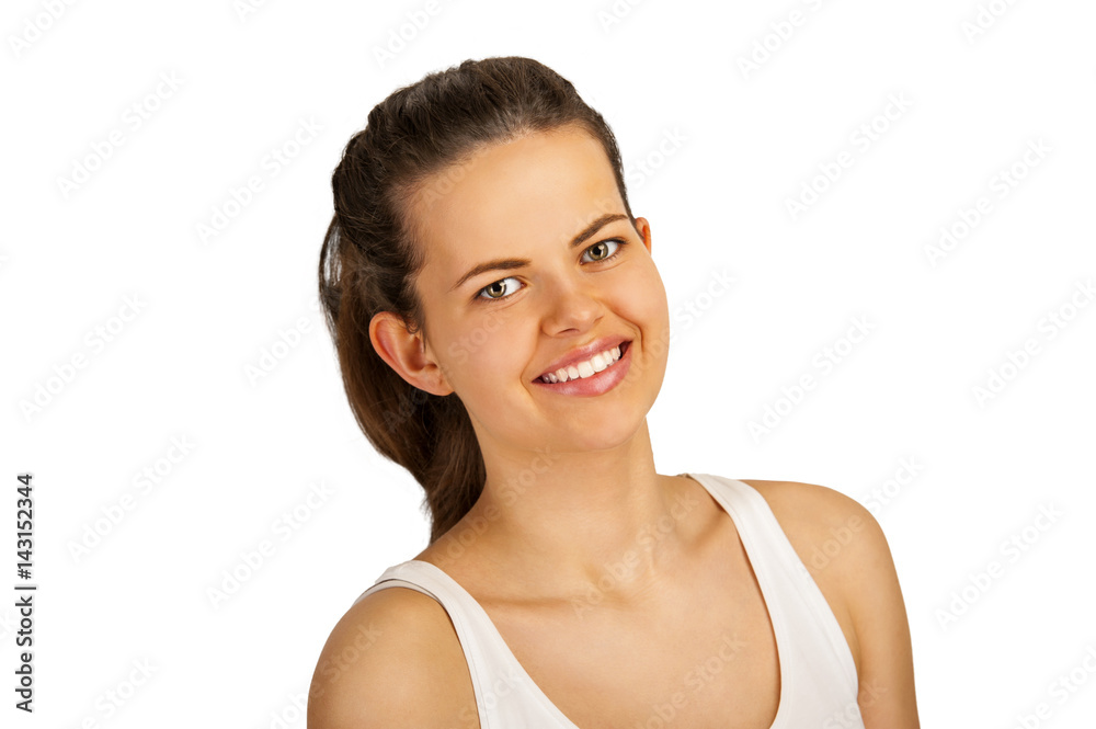 Young woman smiling, isolated over white background. Young woman smiling, isolated over white background.