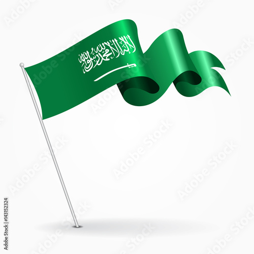 Saudi Arabian pin wavy flag. Vector illustration.