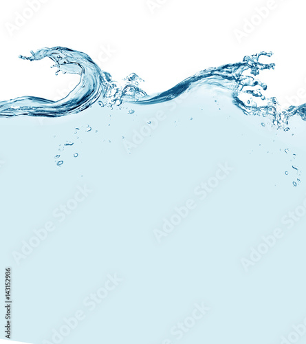 Clear water and air bubbles on white background with space
