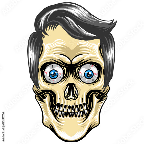creepy skull head with eyes and hair  for logo symbol and mascot