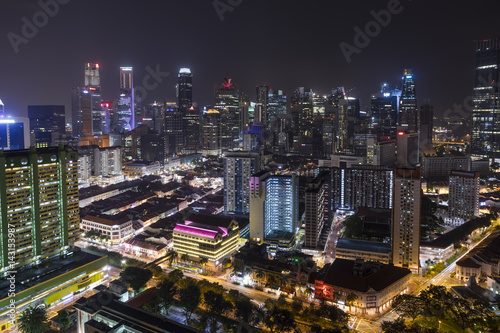 Singapore skyline at night with urban buildings, Downtown core Chinatown © Nawadoln
