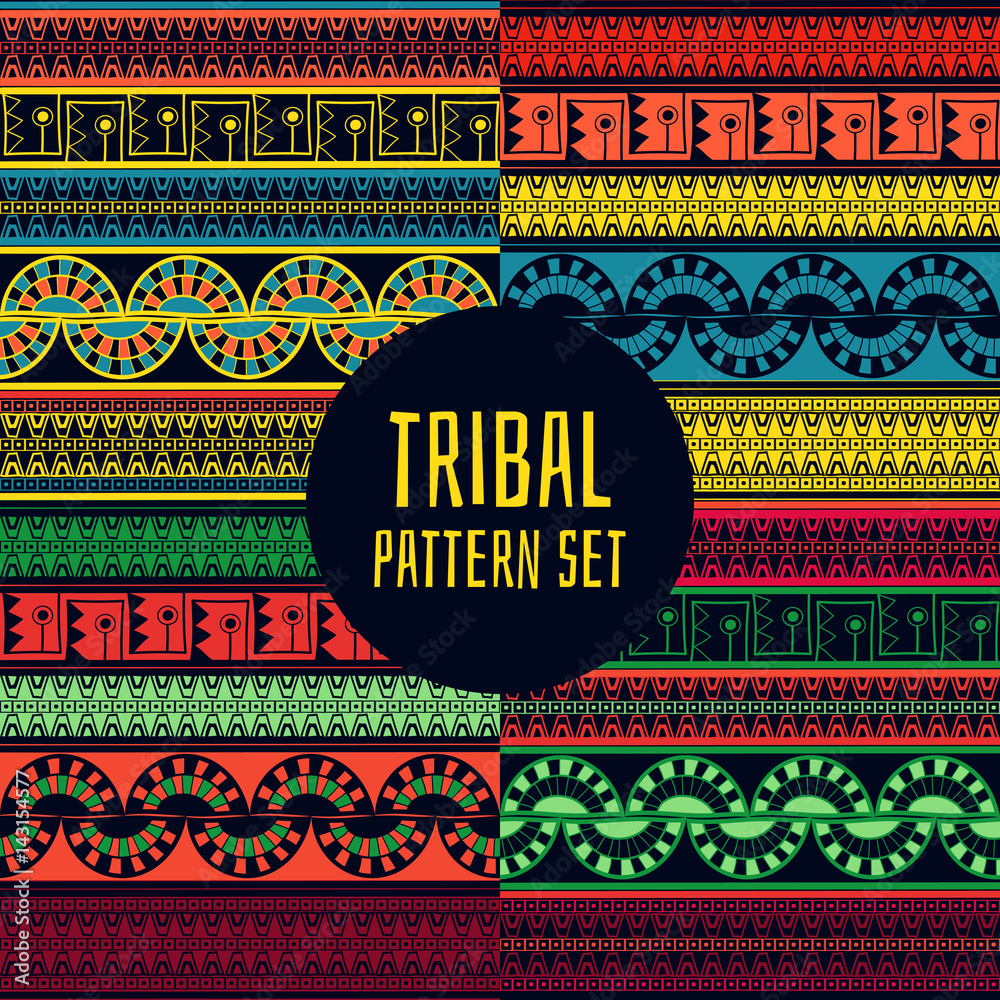 Set of tribal pattern vector seamless. Native American, Aztec, Mexican ...