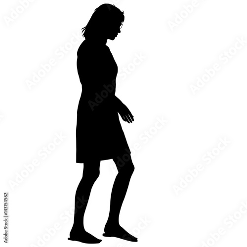 Black silhouette woman standing, people on white background