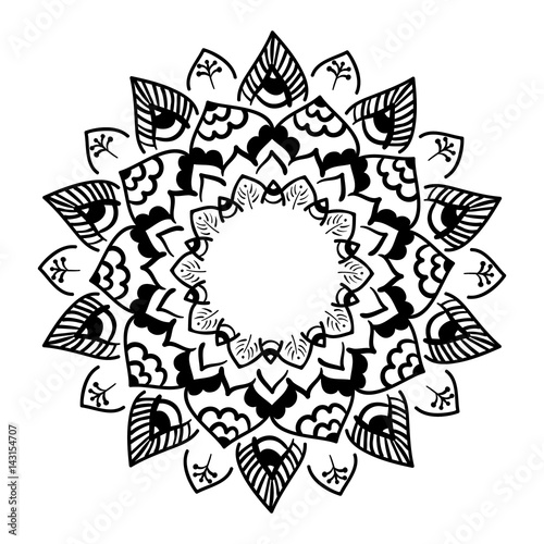 Mandala ornament. Round template. Decorative element  can be used for greeting card, wedding invitation, yoga poster, coloring book.. Doodle emblem.