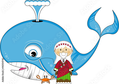 Cartoon Jonah and the Whale Bible Illustration