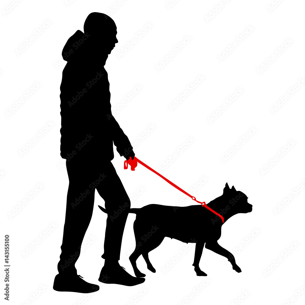 Silhouette of people and dog. Vector illustration Silhouette of people and dog. Vector illustration