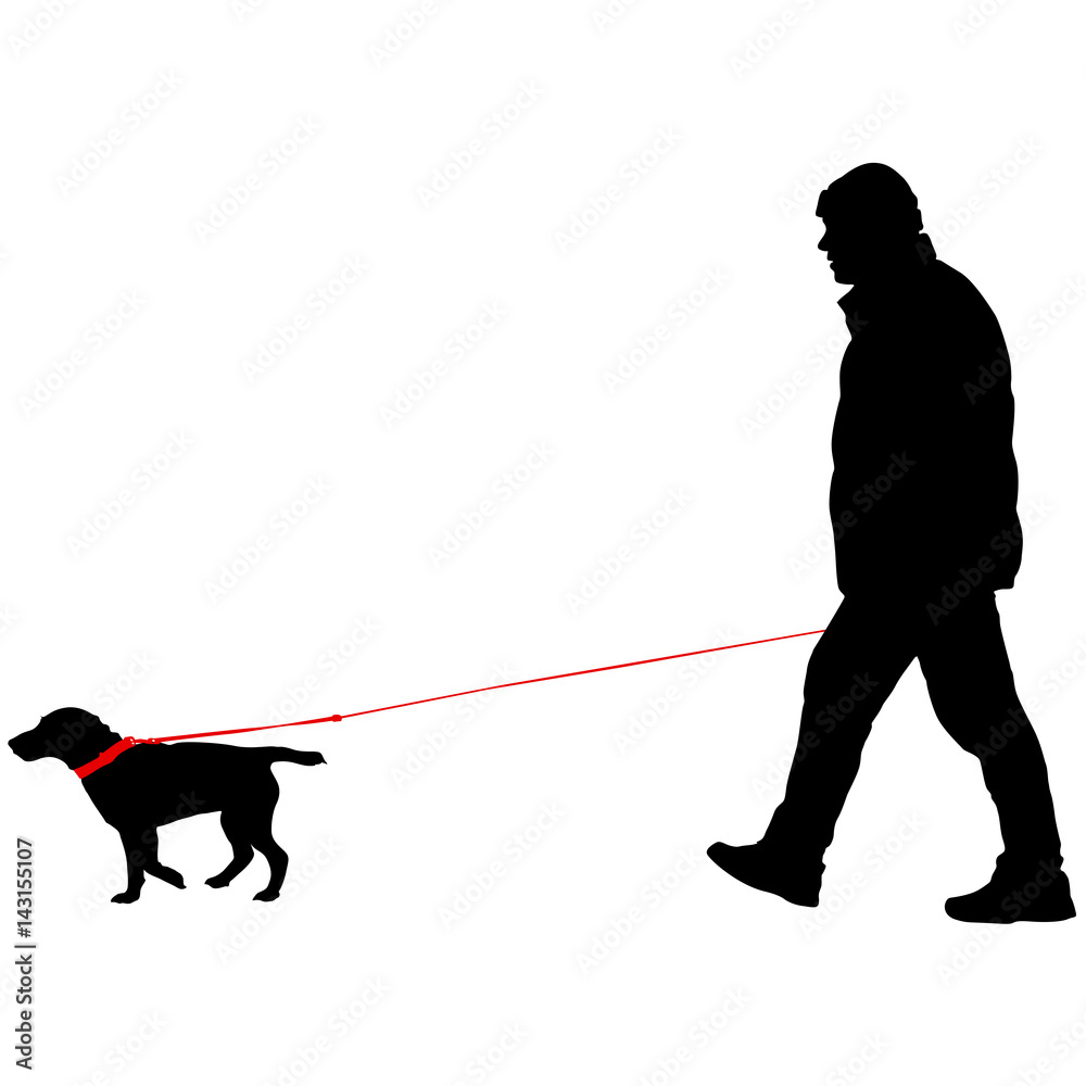 Silhouette of people and dog. Vector illustration Silhouette of people and dog. Vector illustration