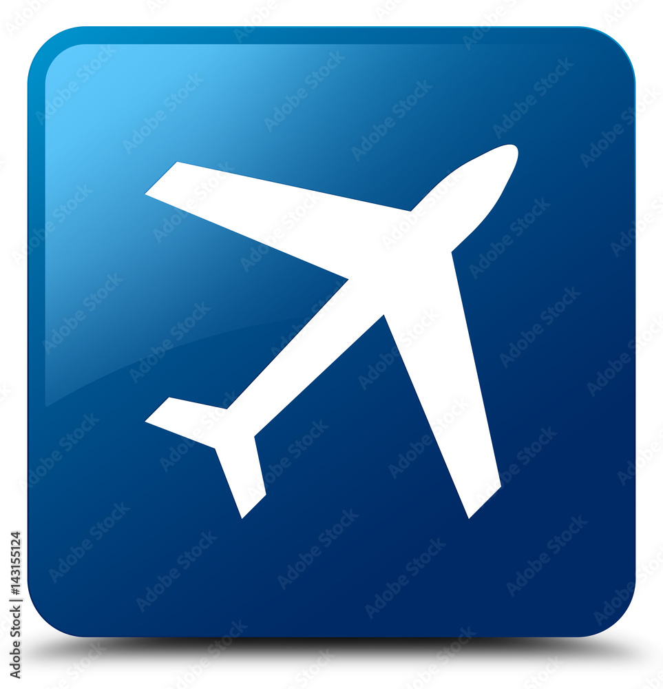 Plane icon blue square button Plane icon blue square button