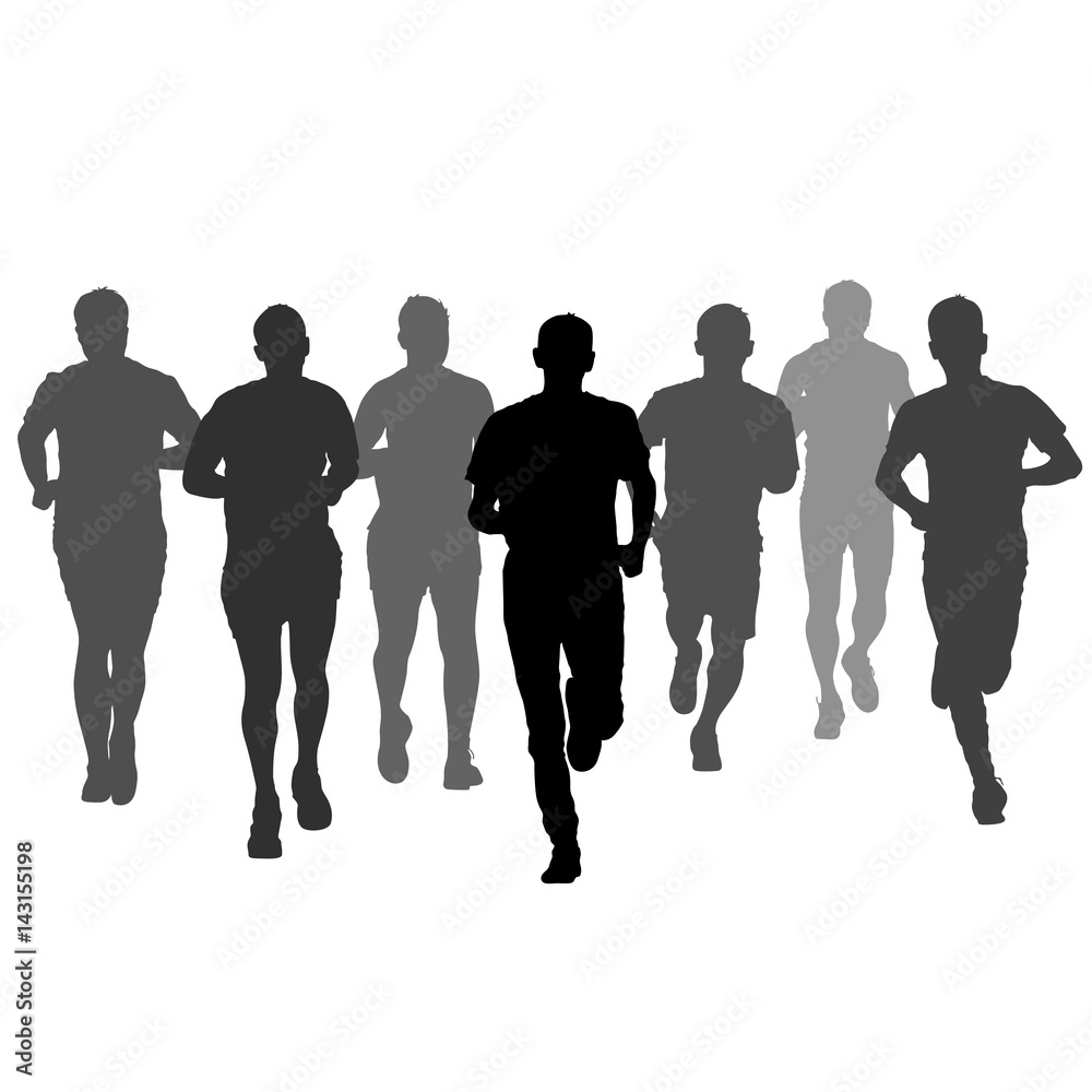 Set of silhouettes. Runners on sprint, men. vector illustration