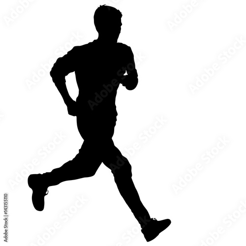 Black Silhouettes Runners sprint men on white background