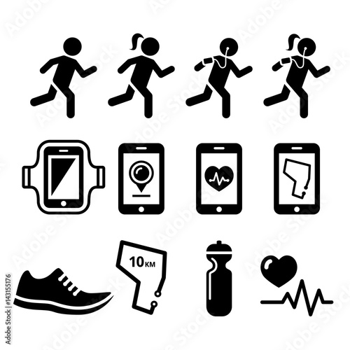 
Jogging, people running, jogging apps icons set 