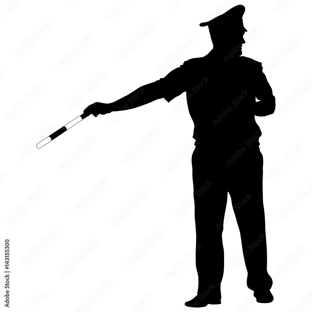 Black silhouettes of Police officer with a rod on white background Black silhouettes of Police officer with a rod on white background