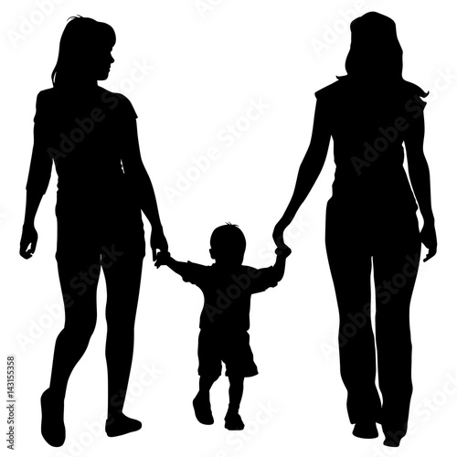 Black silhouettes lesbian couples and family with children