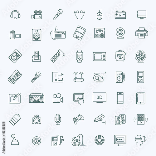 Set of smart devices and gadgets, computer equipment and electronics
