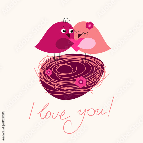 Lovely greeting card with bright enamored birds