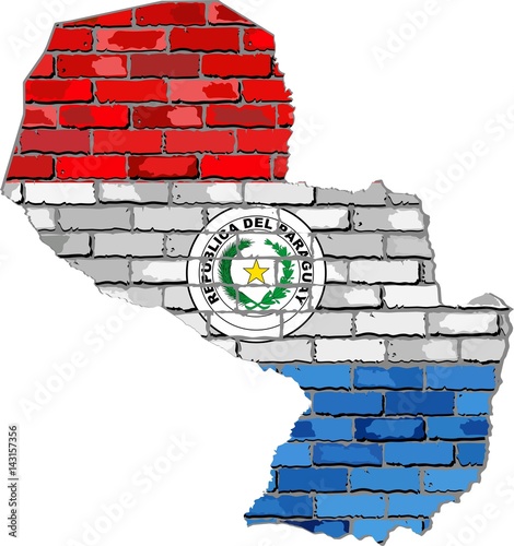 Paraguay map on a brick wall - Illustration,  
Paraguayan map with flag inside