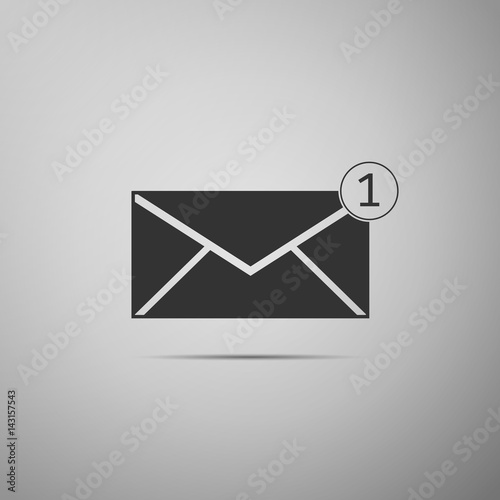 Received message concept. New, email incoming message, sms. Mail delivery service. Envelope flat icon on grey background. Vector Illustration
