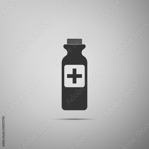 Bottle with medical pills flat icon on grey background. Tablets symbol. Health care. Vector Illustration