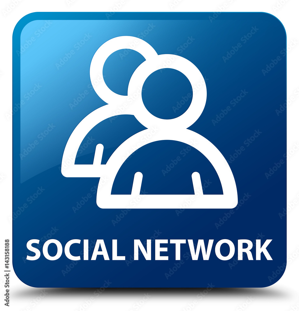 Social network (group icon) blue square button Social network (group icon) blue square button