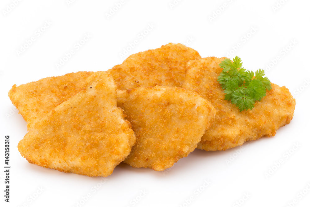 Nugget chiken on the white background.