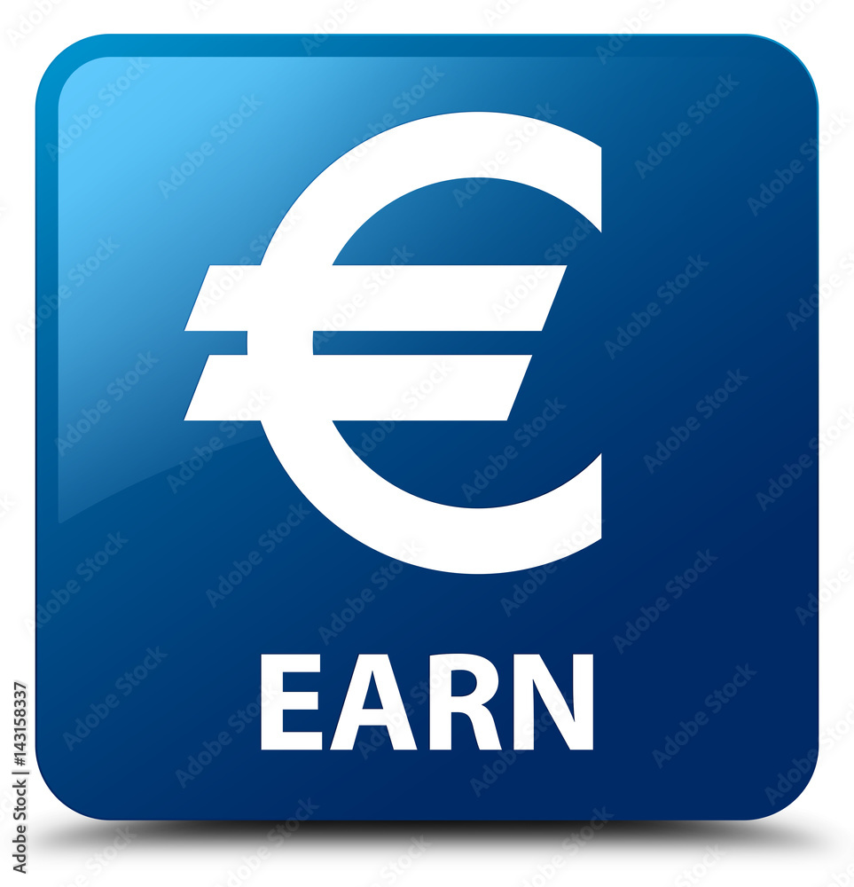 Obraz premium Earn (euro sign) blue square button