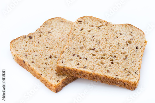 Slices of rye bread isolated on white background.