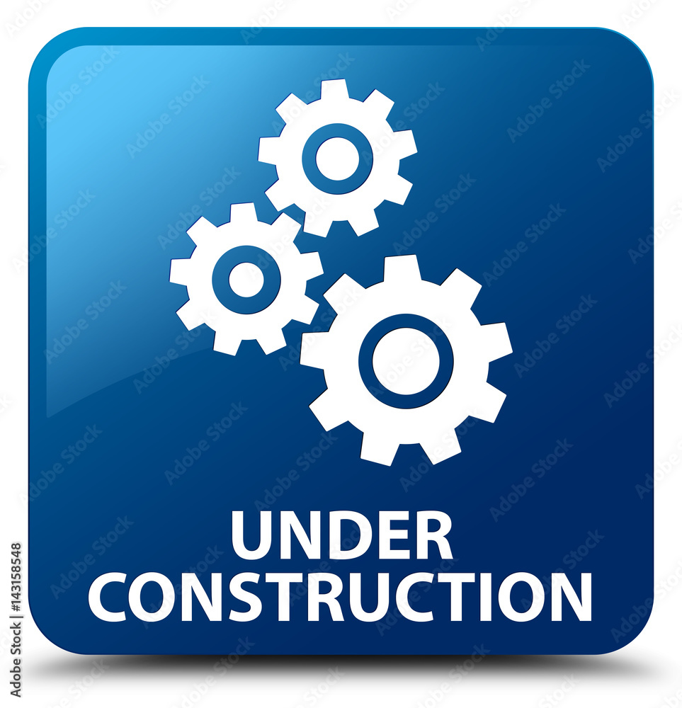 Under construction (gears icon) blue square button Under construction (gears icon) blue square button
