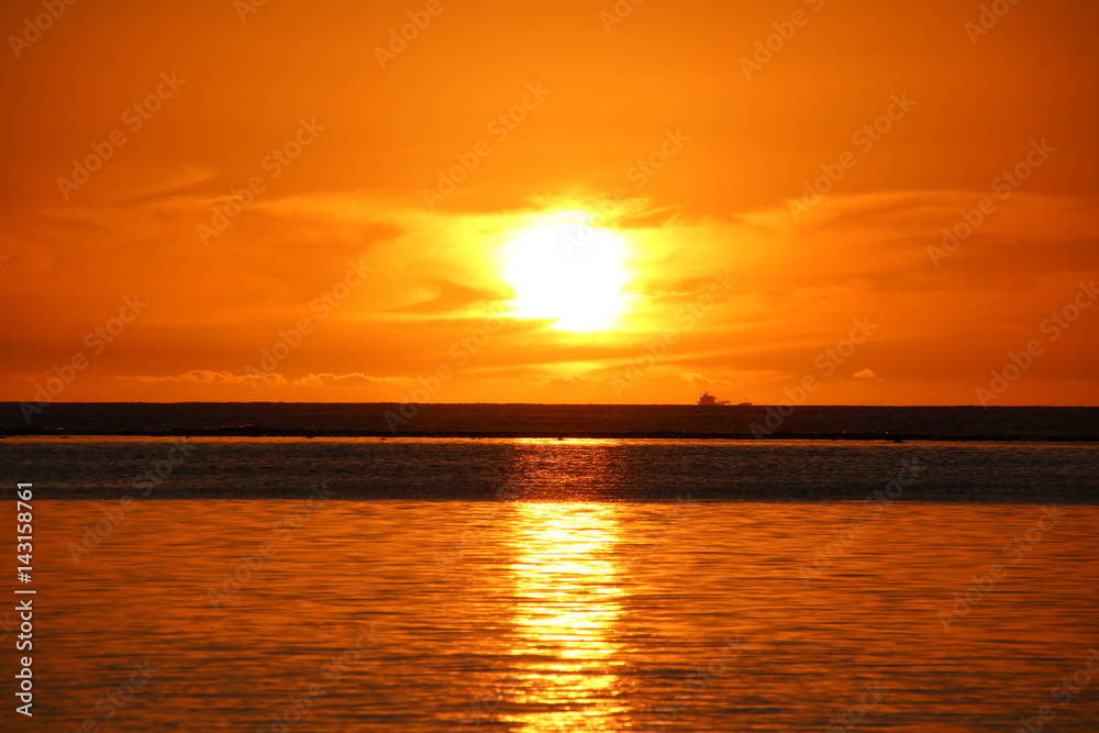 Sunset / Sunset at the beach of Flic en Flac, Mauritius, Indian Ocean, Africa Africa.