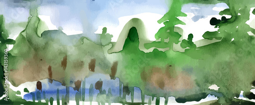 Watercolor forest landscape