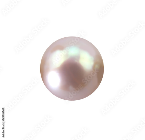 Single lustrous pale pink pearl isolated on white